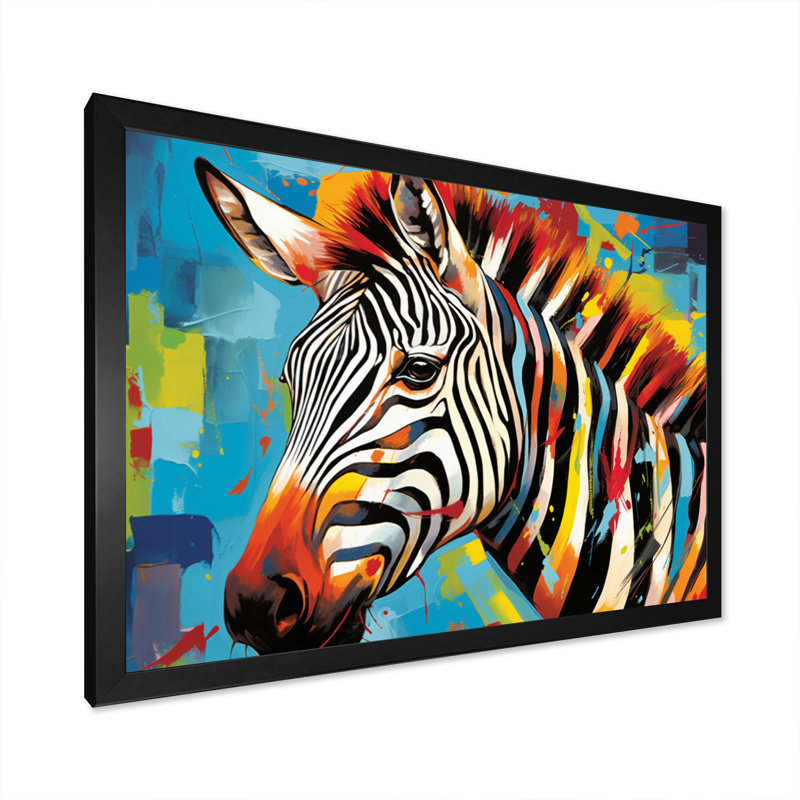 "Blue Orange Popart Zebra III", reproduction d'art sur toile, H 30 po x l 40 po x P 1,5 po, Noir