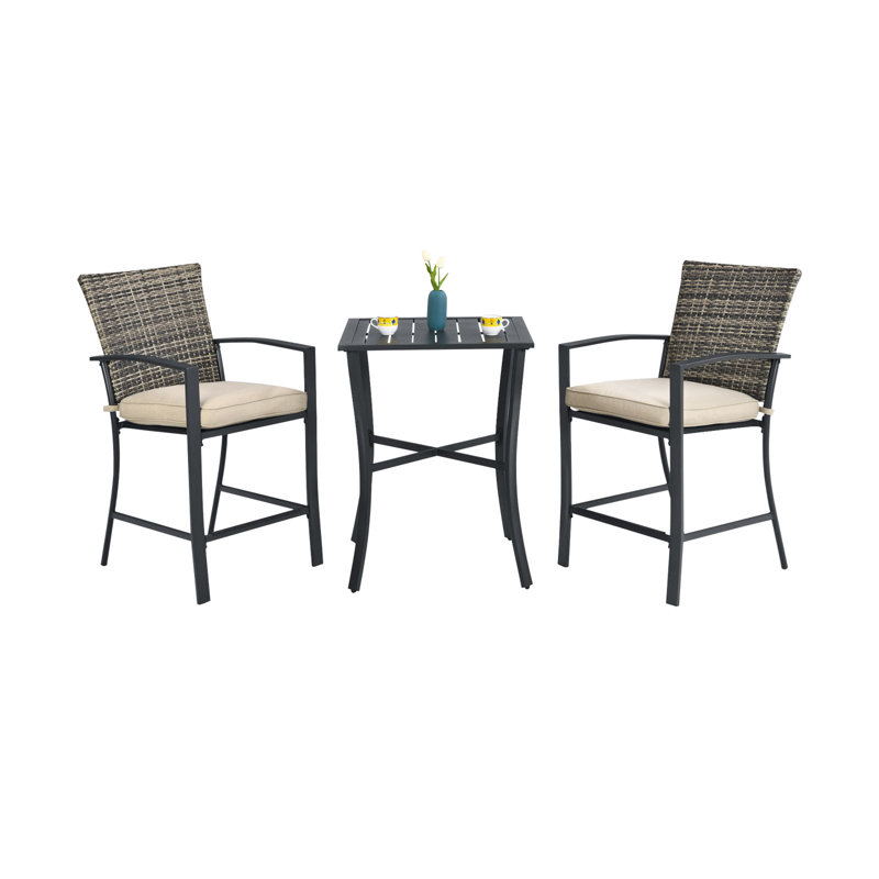2 - Person Wicker Patio Dining Set with Square Table , Cushions Included, Gray