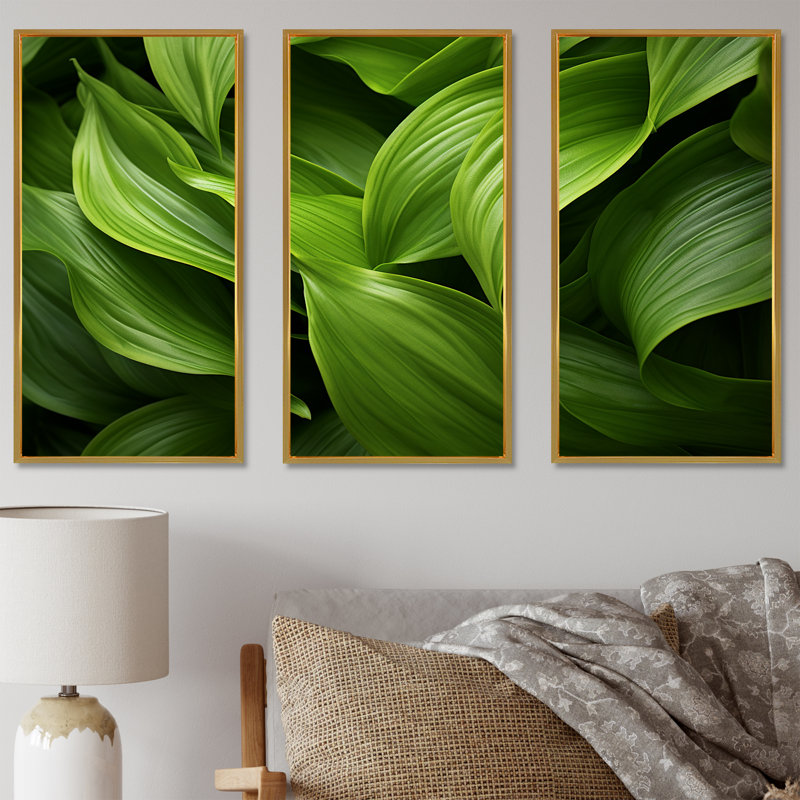 Greenerys Gaze I - Plants Wall Decor Set, Gold Floater Framed, 40" H x 60" W x 1" D