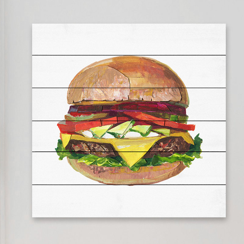 « ultimate burger », reproduction d’art sur bois blanc, H 32 po x l 32 po x P 1,5 po