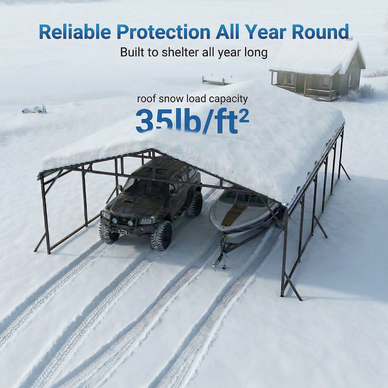 14 x 20 FT Heavy Duty Metal RV Carport, Galvanized Steel Outdoor Carport with Durable Roof, Wind & Snow Resistant 2-Car Shelter for RV, SUV, Truck, Boat & Outdoor Storage