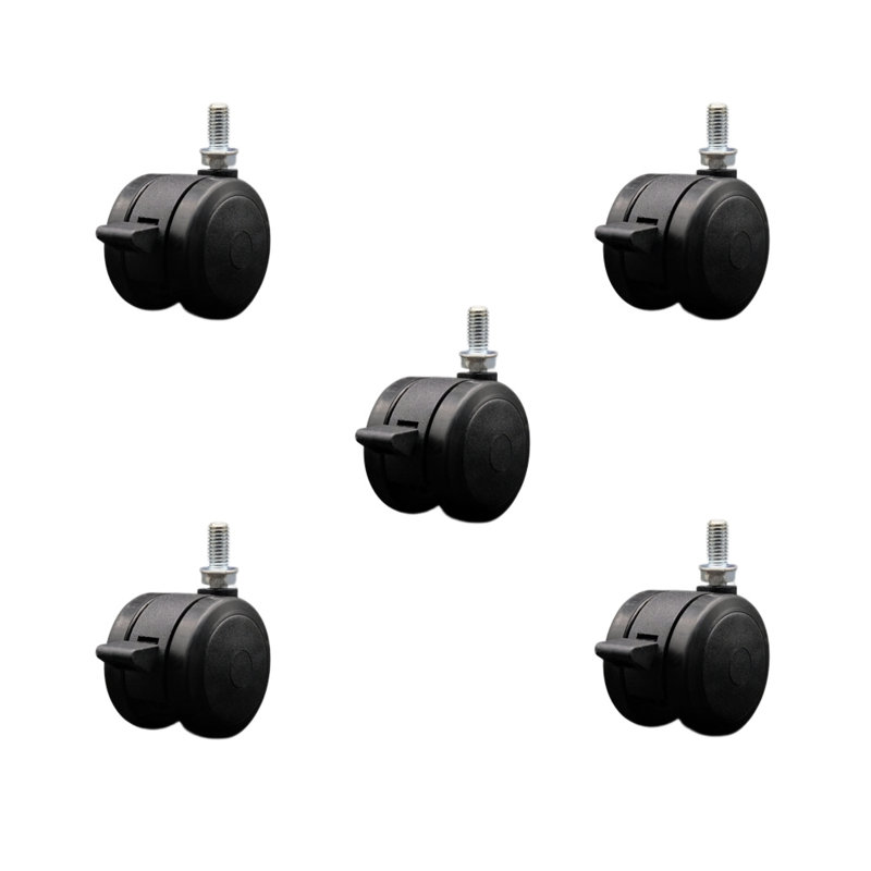 Ensemble de 5 roulettes noires 2 pouces avec freins à tige jumelée 3/8