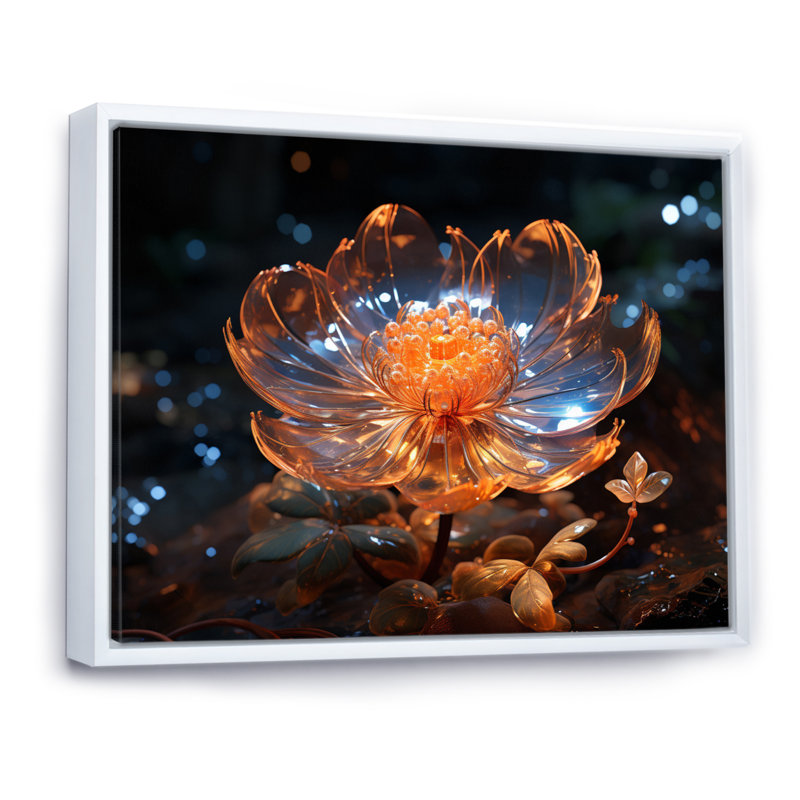 Fleurs de cristal orange III sur toile, Cadre flottant blanc, H 16 po x l 32 po x P 1,5 po