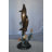 Valleystone Two dolphins with fish, table top bronze statue. -  Size: 8"L x 8"W x 22"H.