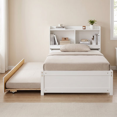 Teen Bed Platform Standard Bed With Bookcase And Twin Trundle