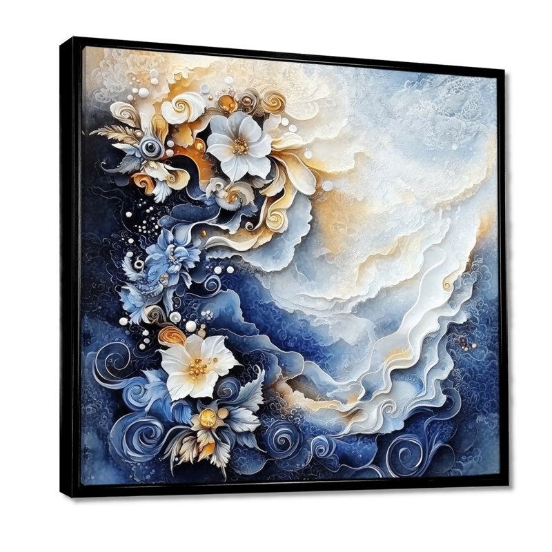 «Abstract Coastal Floral Gold Echo II», reproduction d'art moderne transitionnelle abstraite, H 36 po x l 36 po, Noir