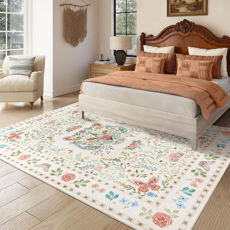 Tapis à poils longs lavable à la machine avec motif tigre et antidérapant, Beige, Rectangle 8' x 10'