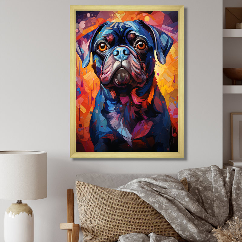Popart Pug Parade VI sur toile, H 40 po x l 30 po x P 1,5 po, Cadre doré simple