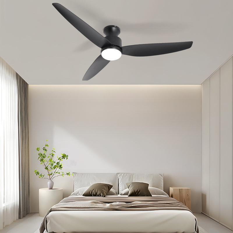 52-inch Modern Ceiling Fan Light With Flush Mount, Direct Current Motor With Remote Control For Bedroom, Living Room, Office And Other Indoor Locations