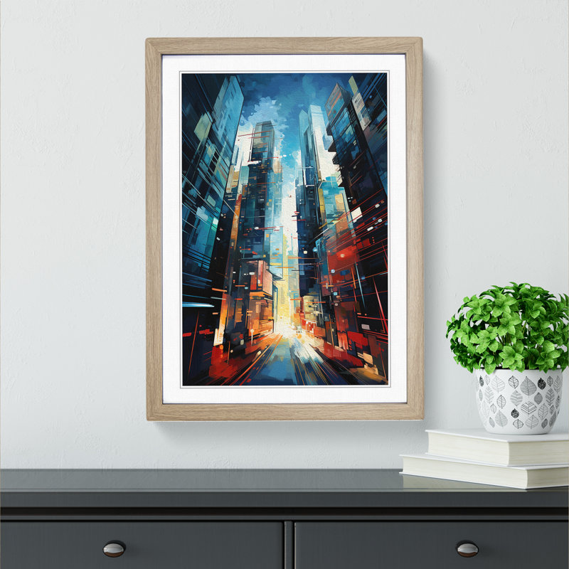Skyscraper Modern - Single Picture Frame Print on Wood, Oak, 34cm H x 25cm W x 2cm D