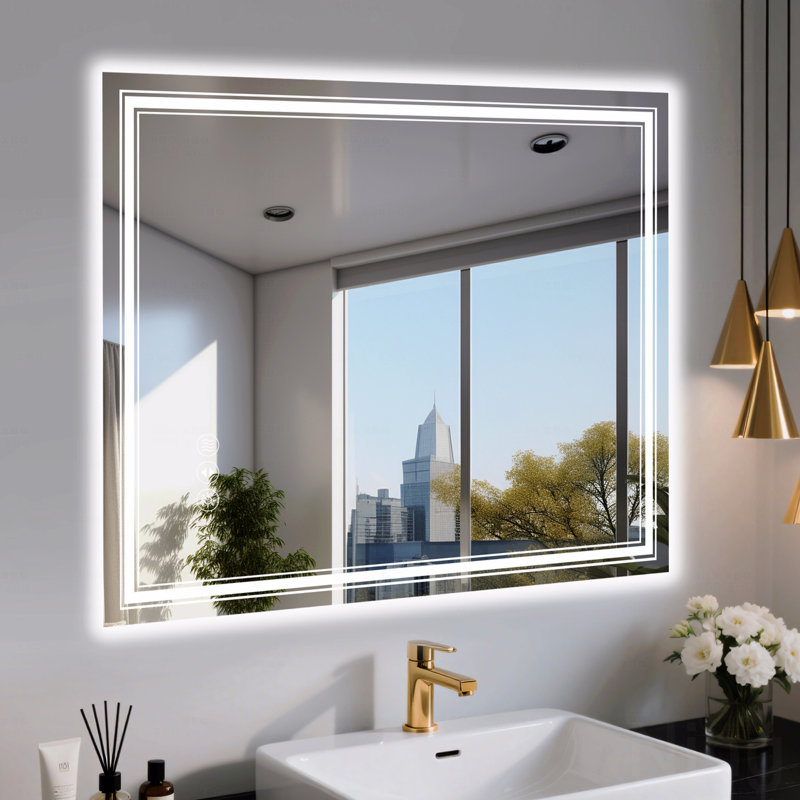 Miroir décoratif de salle de bain sans cadre à DEL, miroir intelligent, 40 po x 32 po, Rectangulaire