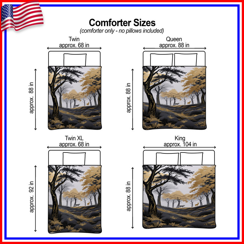 Black Gold Forest Scene Comforter, Twin