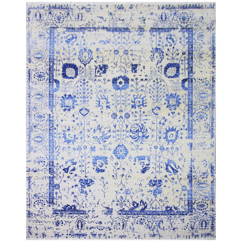 Oriental Area Rug in Silver, Rectangle 9' x 12'