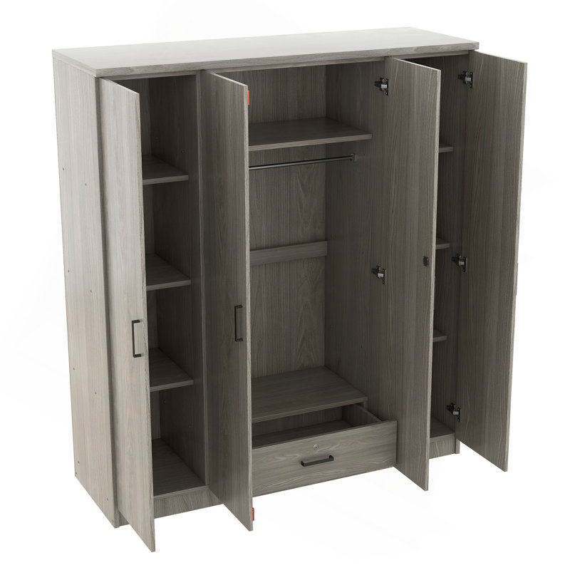 Armoire 4 portes avec 1 tiroir, gris