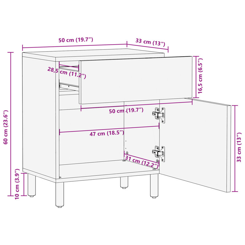 50cm W Solid Wood Bedside Table