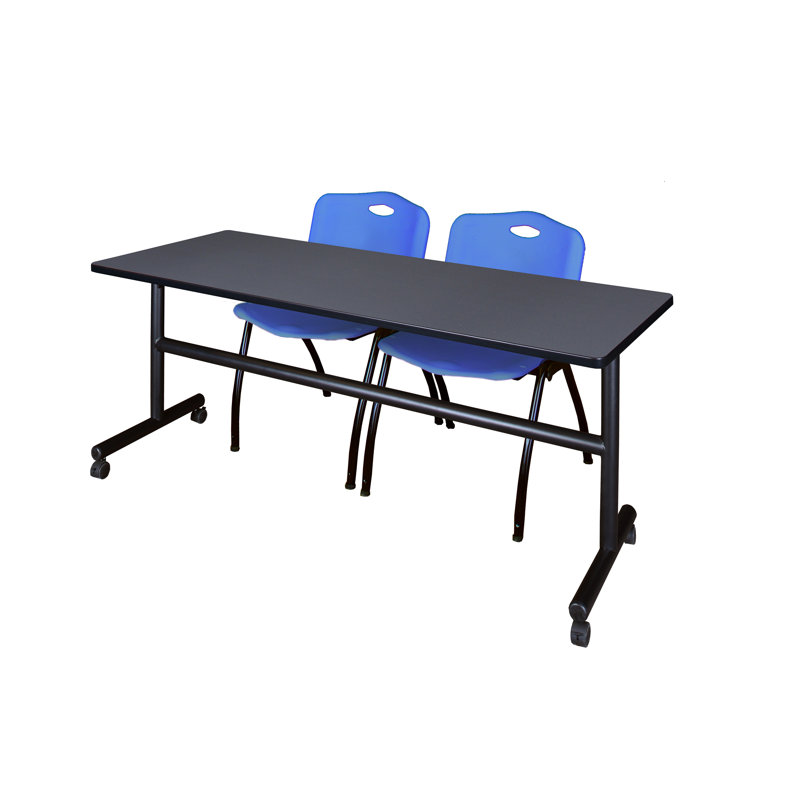 Table de nidification Nickls, 2 chaises empilables, H 29 po x l 72 po x P 24 po, Gris / Bleu