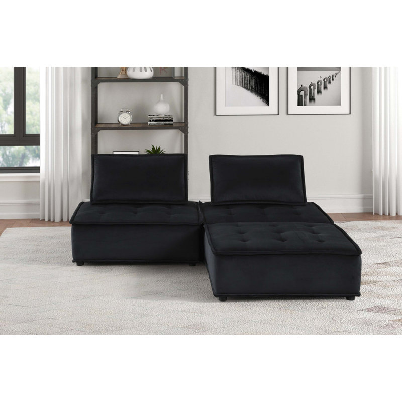 80"W Velvet 3 Pc Sectional Sofa Ottoman