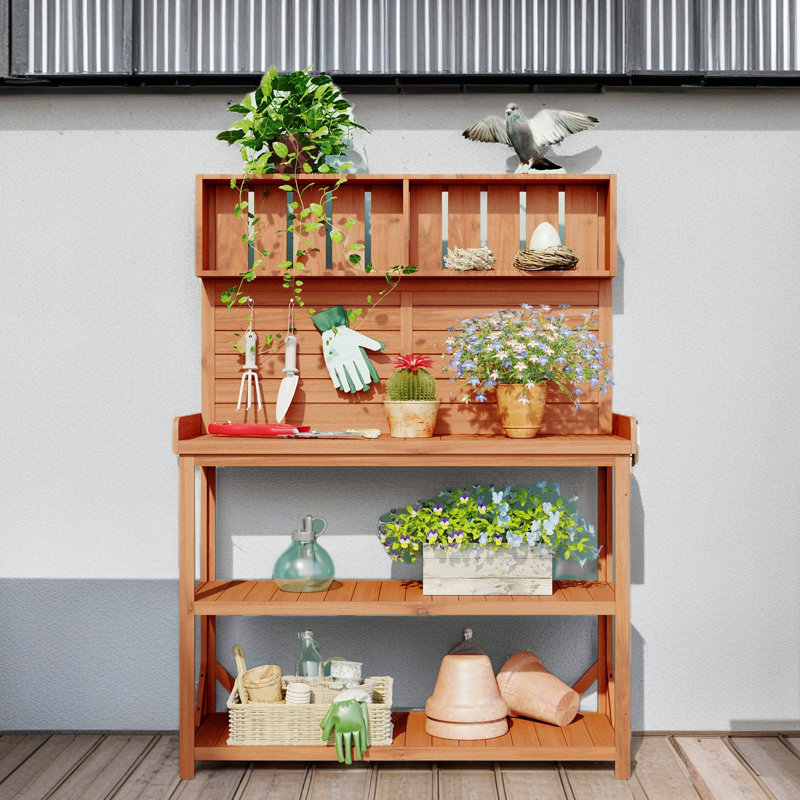 Grande table de rempotage en bois 65 po pour l'extérieur, Naturel