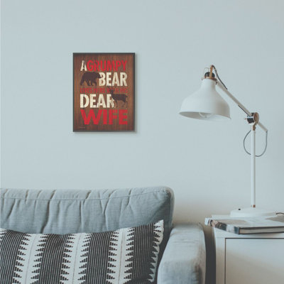 «Bear Dear Wife Funny Word Country Home Wood Textured Design», impression sur toile