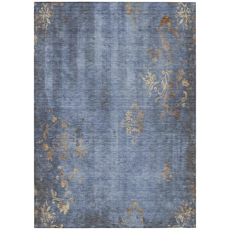 Machine Washable Indoor/Outdoor Xhevrie Denim Rug, Rectangle 8' x 10'