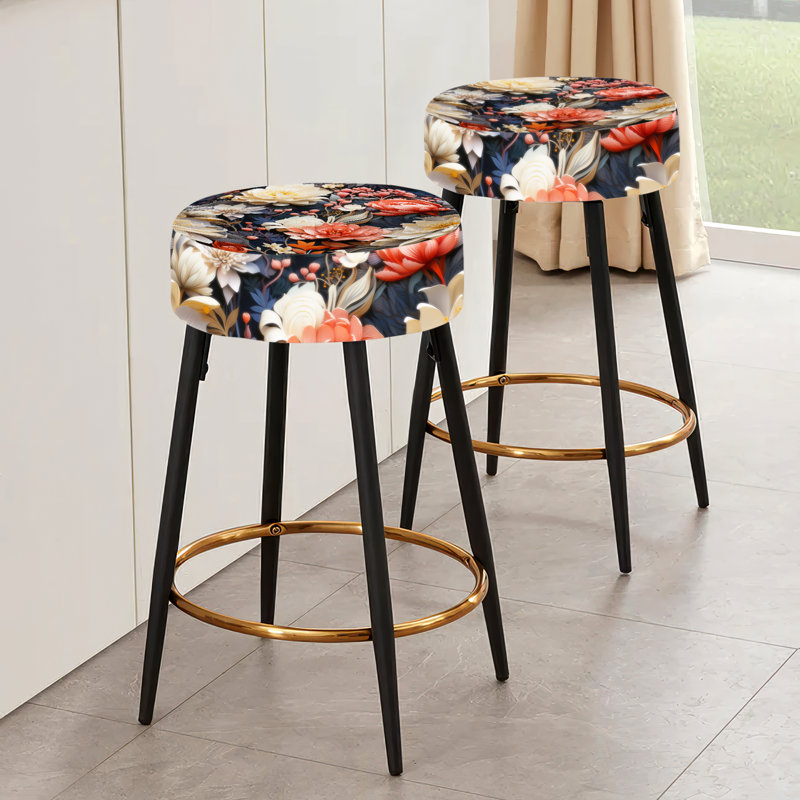 Florescence - motif floral - ensemble de 2 tabourets floraux