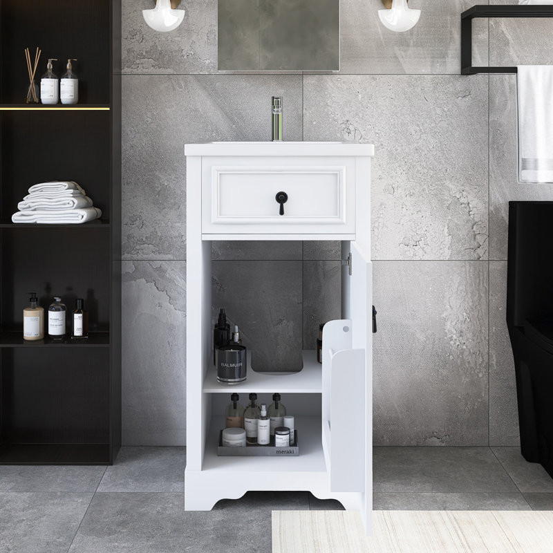 Meuble-lavabo autoportant de 20 po avec plateau en céramique intégré, Blanc, Noir, noir, noir, noir