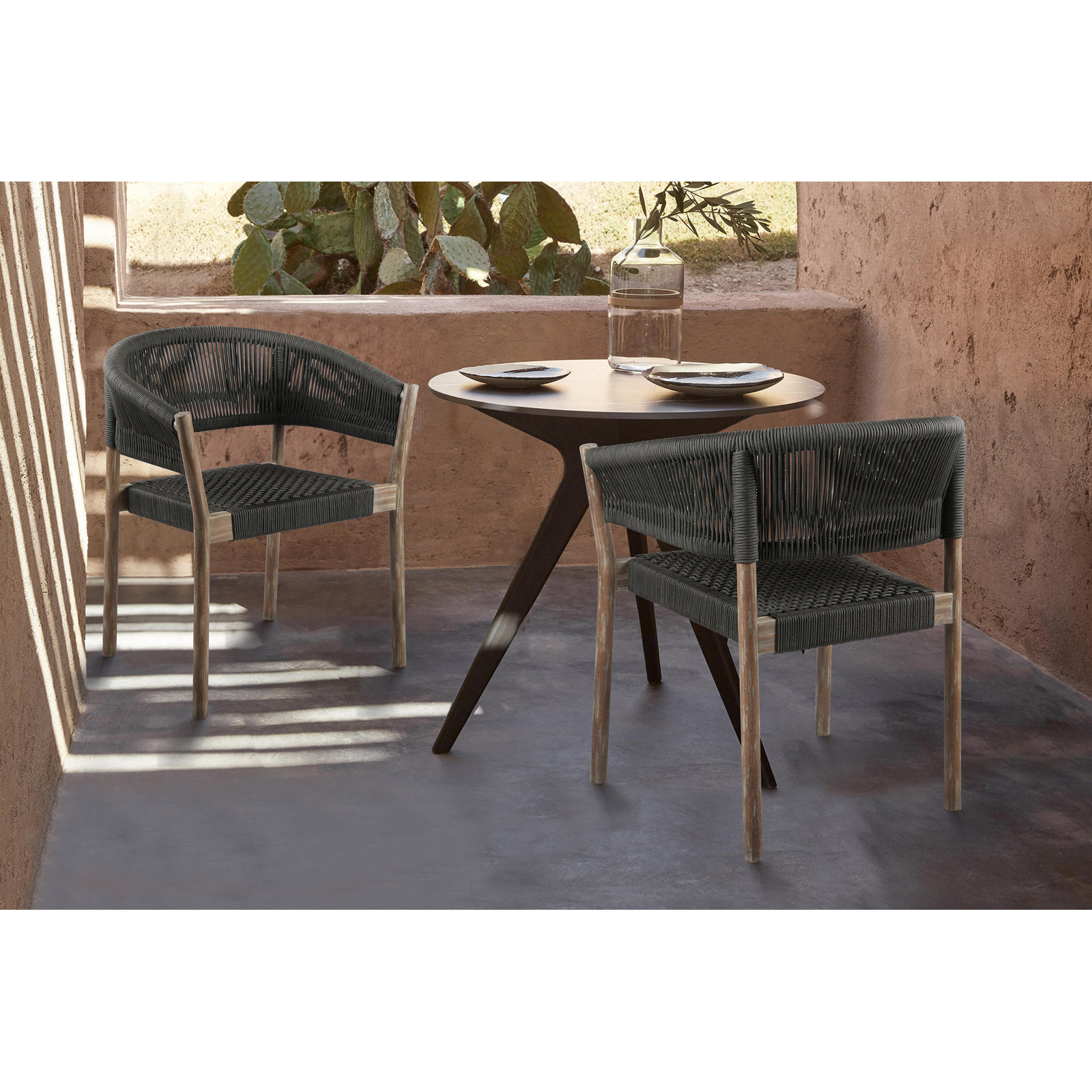 Fynn Stackable Eucalyptus Patio Armchair, Charcoal/Light Brown