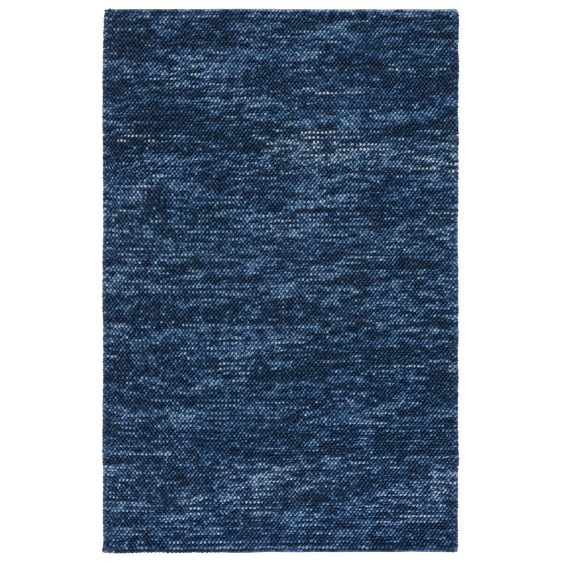 Heiser 425 Handwoven Wool/Cotton/Polyester No Pattern Indoor Use Only Rug in Navy/Blue, Rectangle 3' x 5'