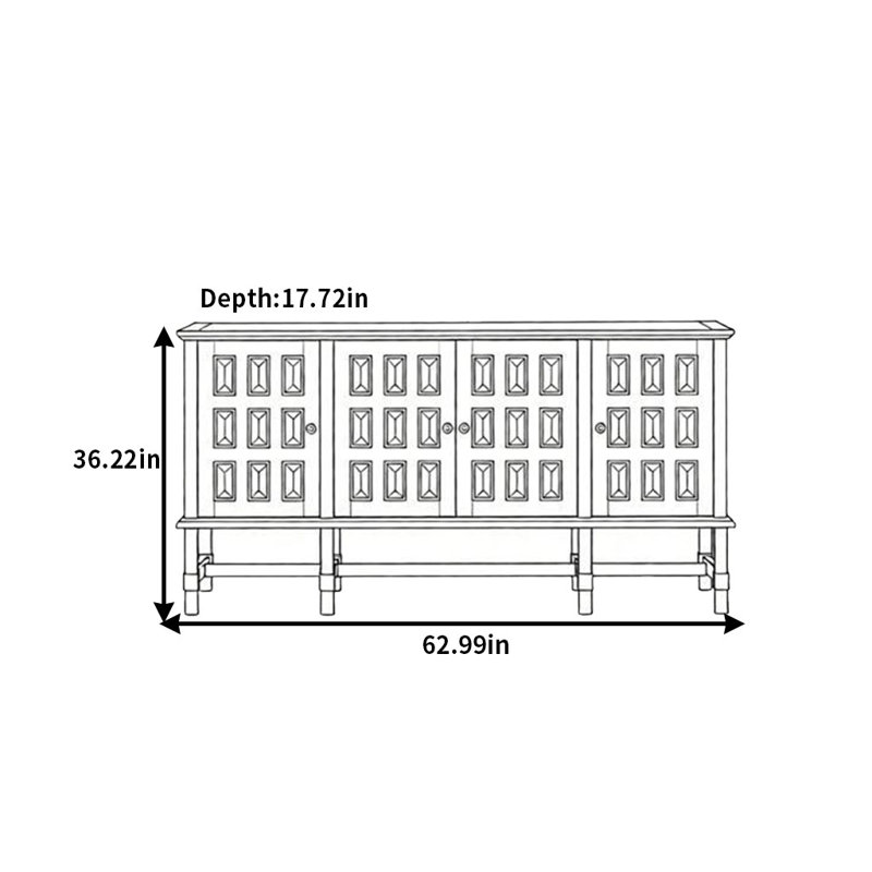 Retro Sideboard, Black, 36.22" H x 62.99" W x 17.72" D