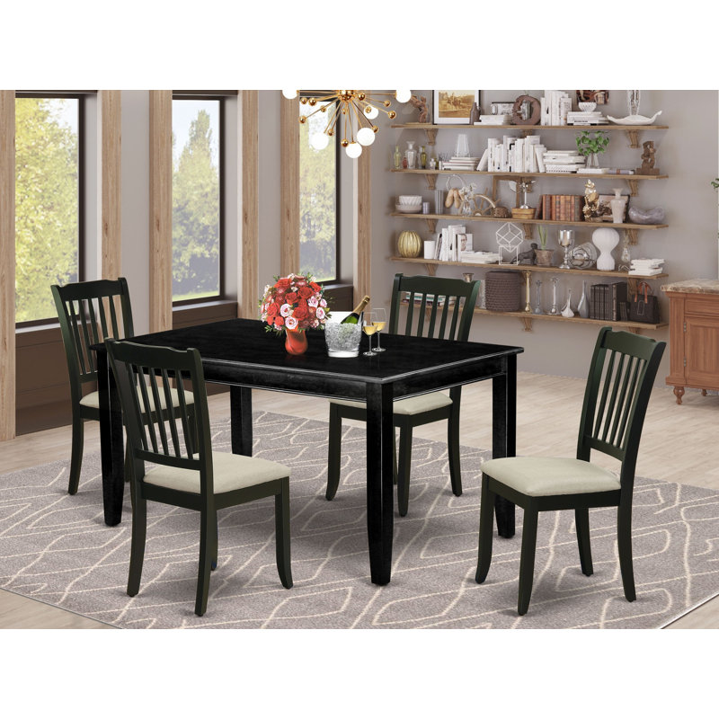 5 Piece Dining Room Furniture Set Includes a Rectangle Kitchen Table and 4 Linen Fabric Upholstered Dining Chairs, Black