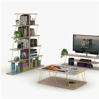 Meuble télé médiéval 4 niveaux avec rangement et rangement en fil métallique pour meuble télé 56 po