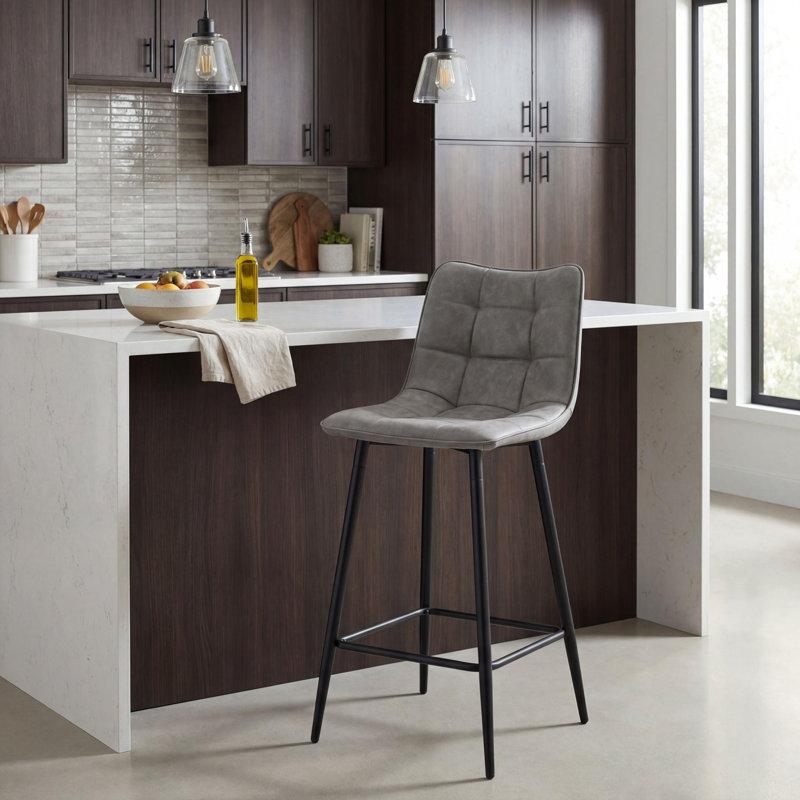 Upholstered Faux Leather Bar Stool
