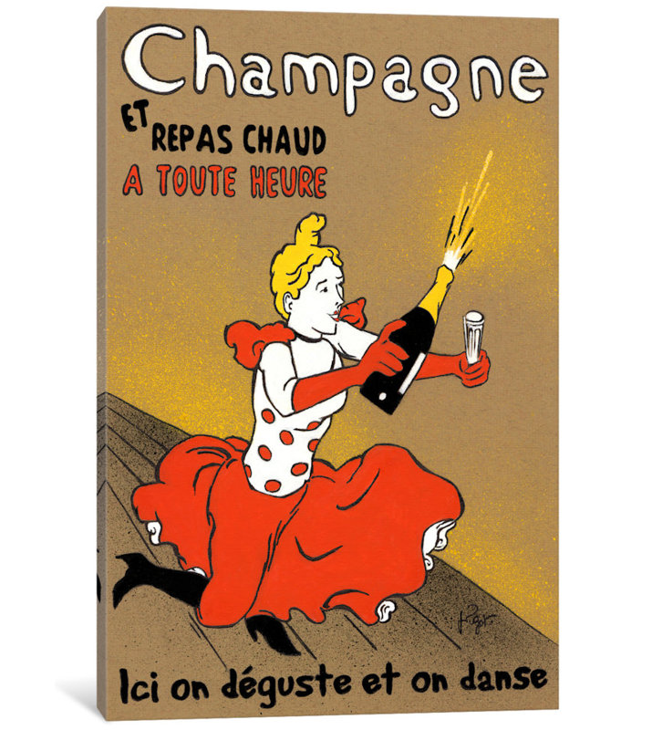 « hommage to lautrec », affiche rétro sur toile, H 12 po x l 8 po x P 0,75 po, Toile tendue, Pas de tapis
