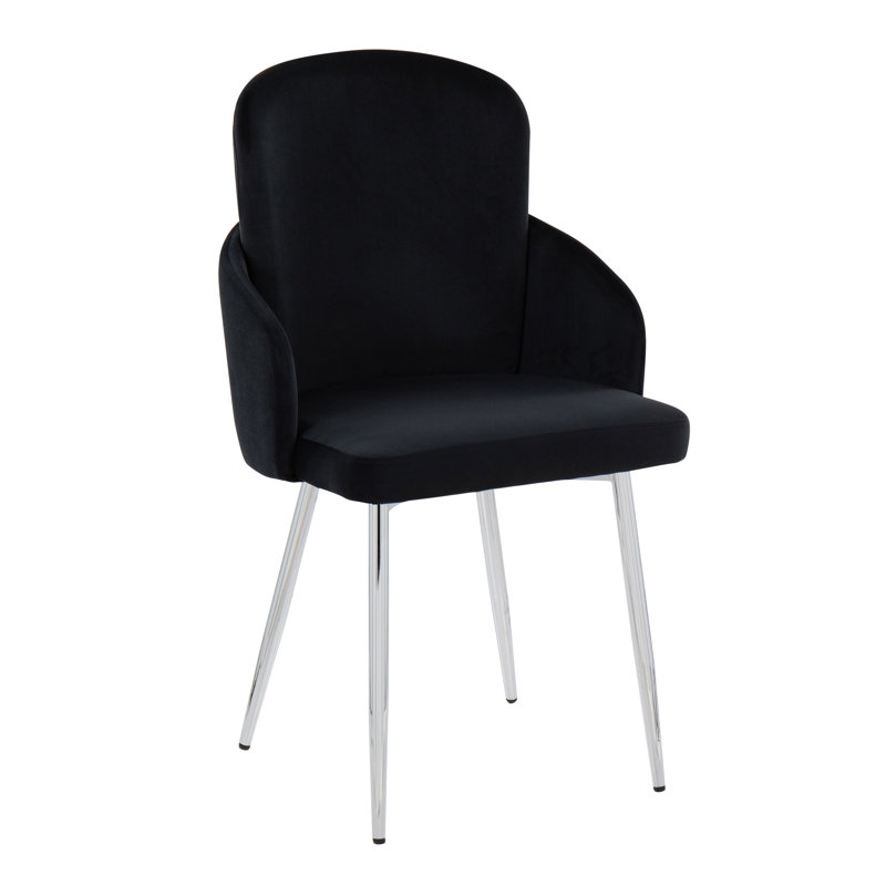Jaquavia Fabric Upholstered Arm Chair in Cream, Chrome, Black Velvet