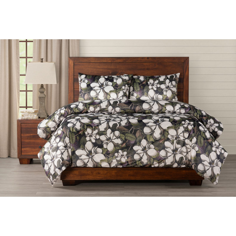 Magnolia Floral Print Duvet Cover Set, California King Duvet Cover + 2 King Shams