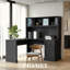 Bureau d'ordinateur avec huche, 2 tablettes et tiroirs, bureau imperméable, spacieux, multi-pièces-1190060759