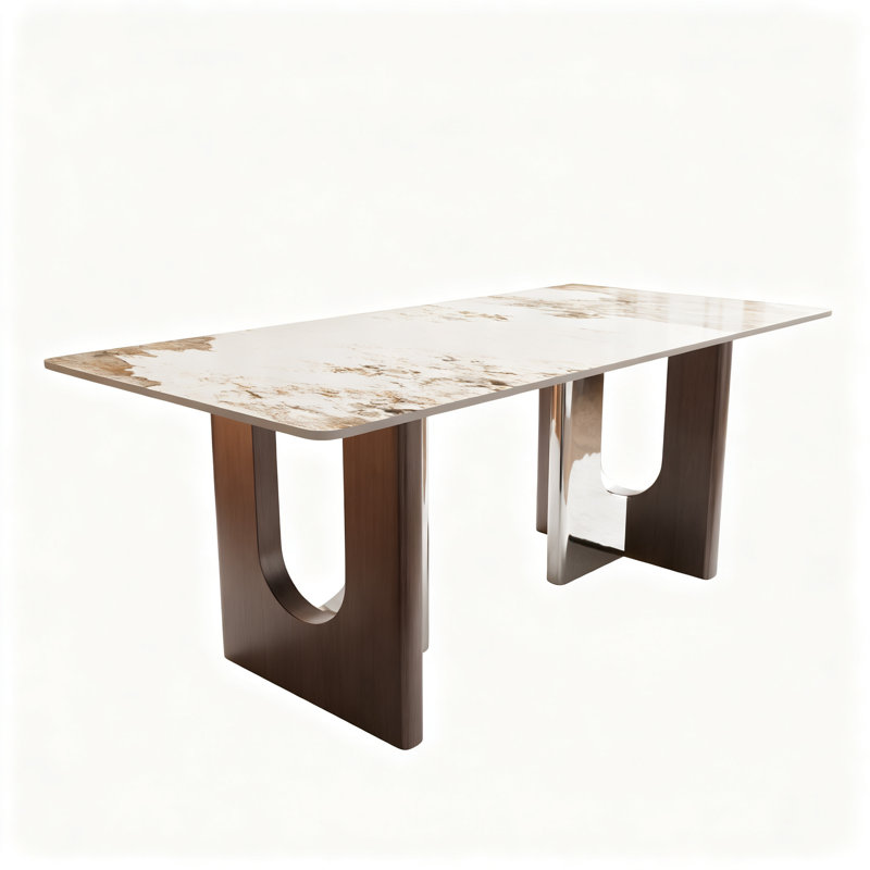 Table de salle à manger rectangulaire moderne en pierre frittée pour 6 à 8 tables de cuisine avec base en U à double finition