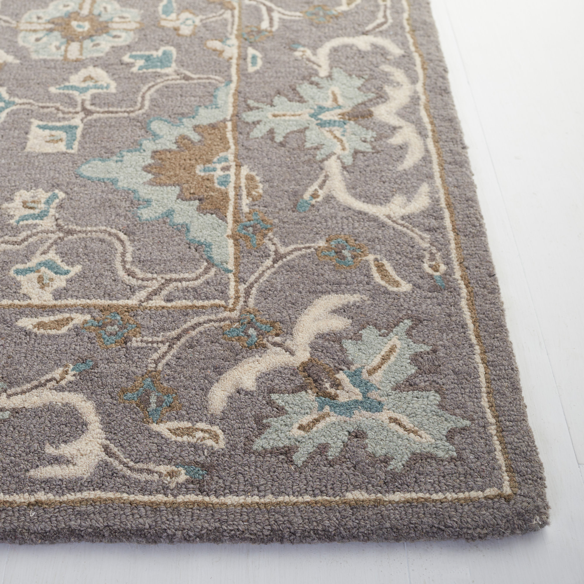 Tansy Handmade Wool Gray/Beige/Blue Rug, Rectangle 8'9" x 12'