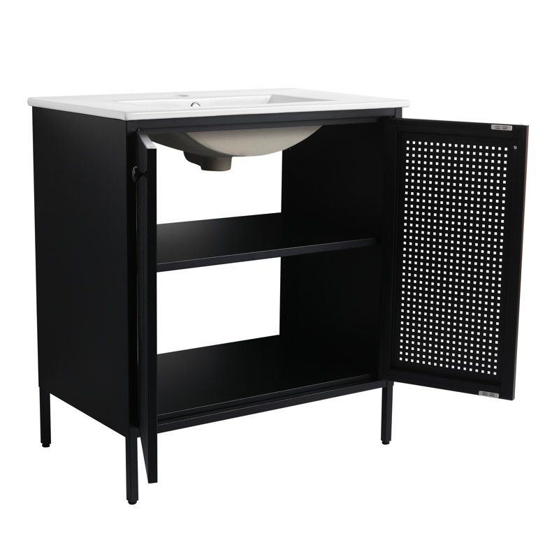 Armoire de salle de bain autoportante en acier avec comptoir en céramique Mazzariello