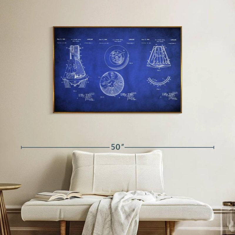 Space Capsule - bleu verni, Cadre flottant doré, 40 po x 27 po