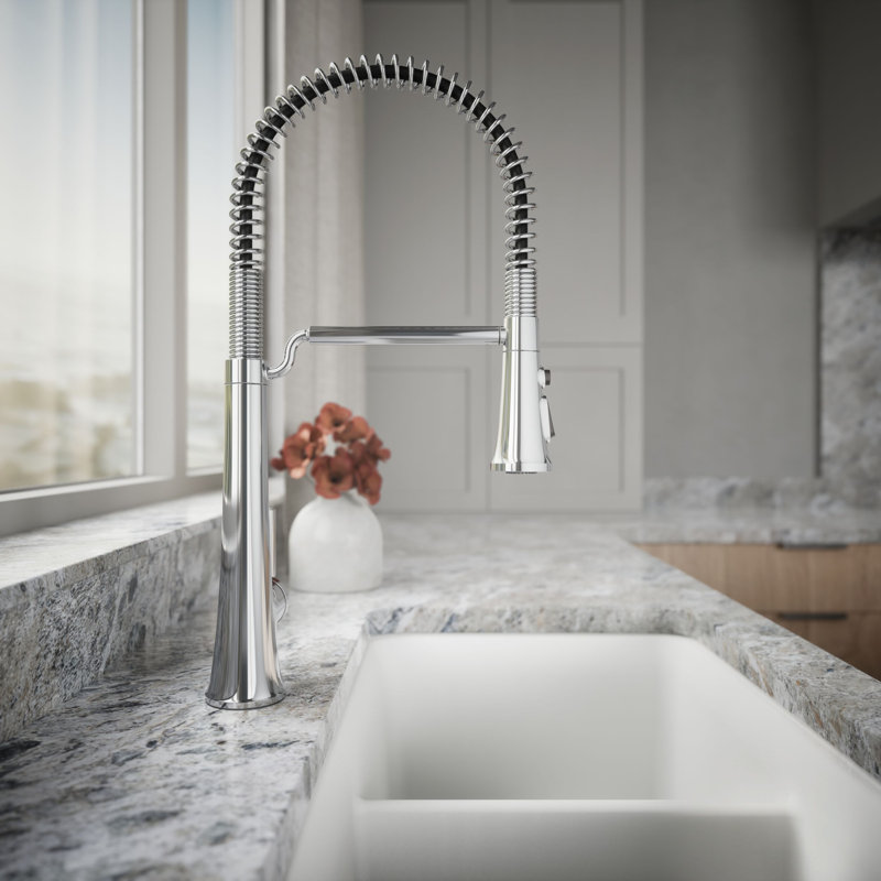 Kohler Tone Single Handle Semi-Professional Pre-Rinse Kitchen Sink Faucet with Three-Function Pull Down Sprayer