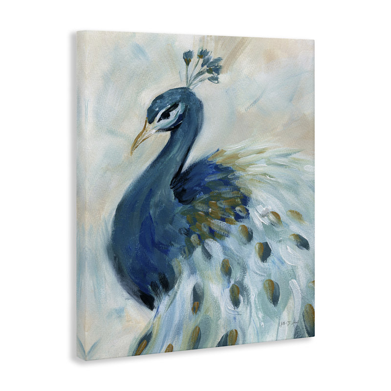 Élégant art mural sur toile paon bleu par Yvette St. Amant, H 30 po x l 24 po