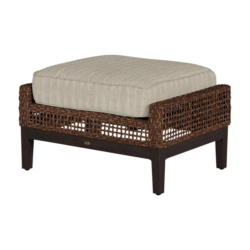 Repose-pieds d'extérieur tissé en osier Peninsule, Welt + bourre standard, Sable à chevrons, Acajou / châtaignier