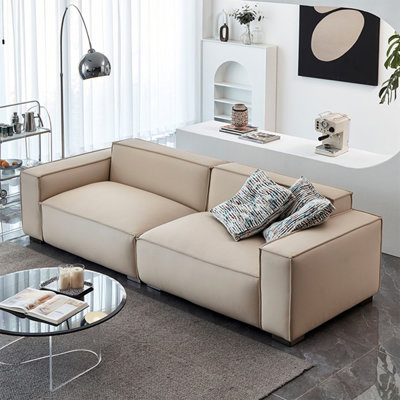 Khaki Genuine Leather Modular Sofa cushion couch
