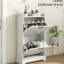 Armoire à chaussures mince avec 2 tiroirs rabattables et tablettes réglables, pouvant accueillir 8 paires, commode au fini blanc vieilli, convient au look