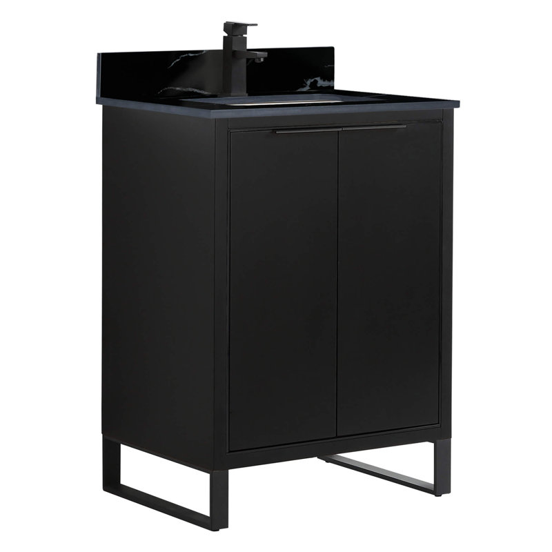 24'' Single Bathroom Vanity with Stone Top, Black Matte, Matte Black