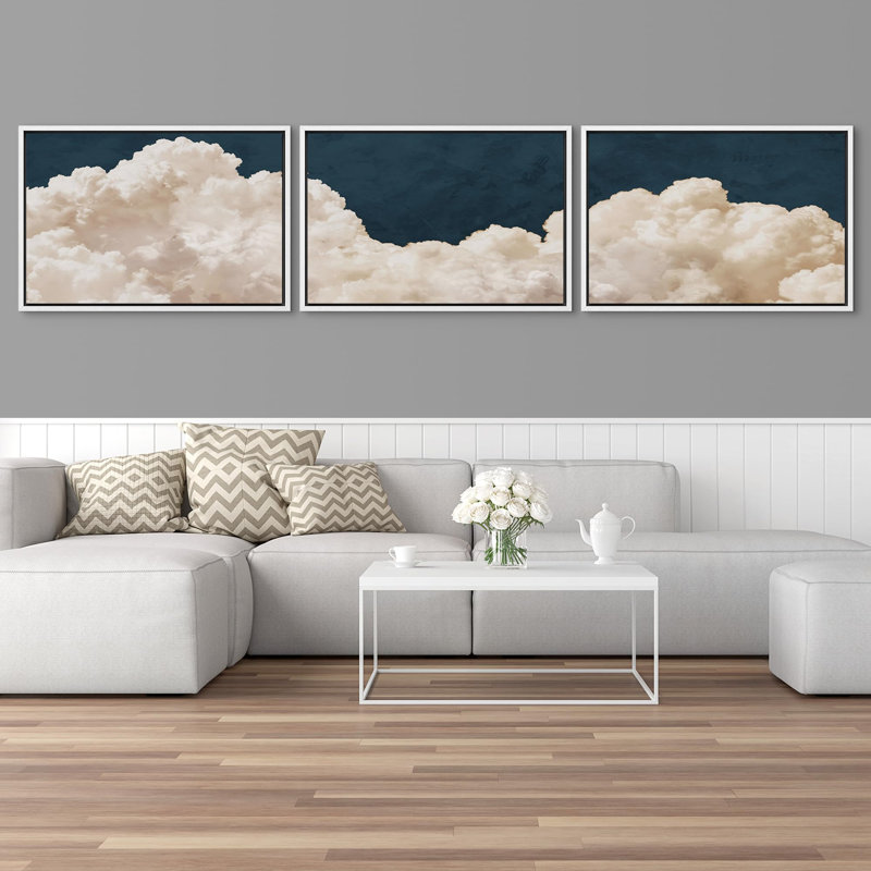 Illustration de nuages duveteux - 3 pièces, Cadre blanc, H 24 po x l 36 po
