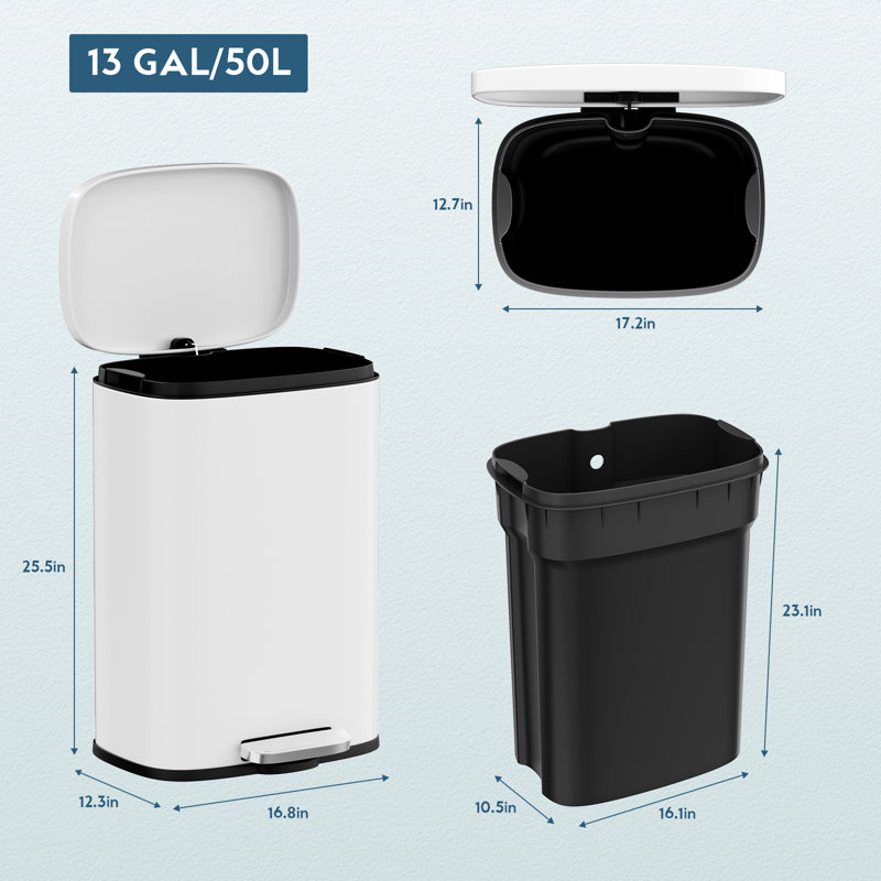 Poubelle à pédale, poubelle en acier inoxydable, poubelle à fermeture en douceur avec seau intérieur en plastique amovible, résistant aux empreintes digitales, poubelle à couvercle, combinaison pour la maison de cuisine