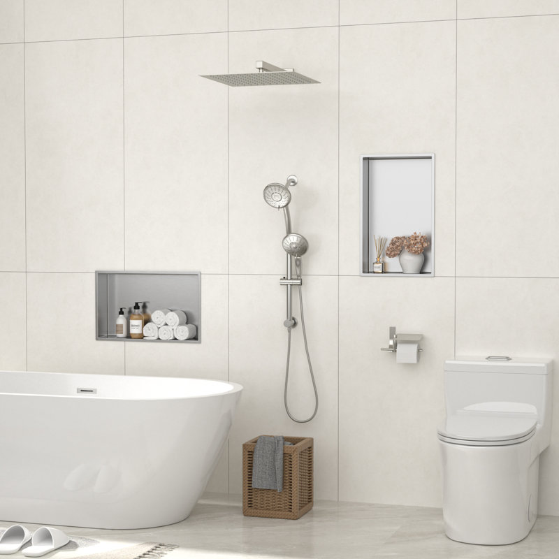 Étagère murale de niche encastrée en acier inoxydable pour rangement de salle de bain l 20 po x H 12 po, Argent