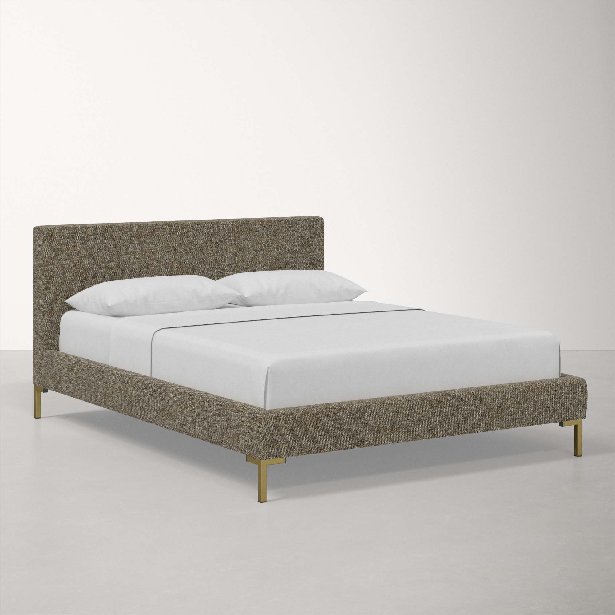 Rand Upholstered Bed, Twin, Brass, Milsap Granite Sustain® Tweed